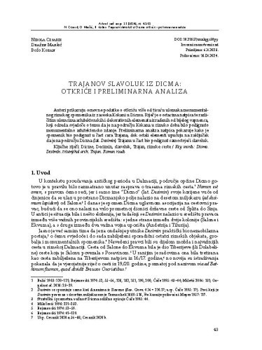 Trajanov slavoluk iz Dicma: otkriće i preliminarna analiza / Nikola Cesarik, Dražen Maršić, Božo Kokan