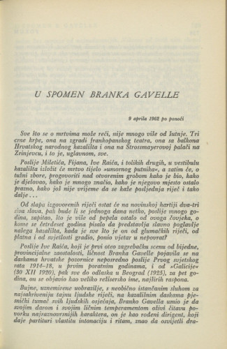 U spomen Branka Gavelle / M. Krleža