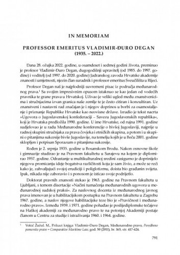 Professor Emeritus Vladimir-Đuro Degan : in memoriam / Božena Bulum