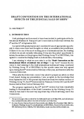 Draft Convention on the International Effects of the Judicial Sale of Ships : [prikaz] / Ann Fenech