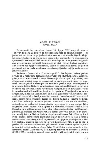 Vojmir Vinja (1921.-2007.) : [nekrolog] / August Kovačec