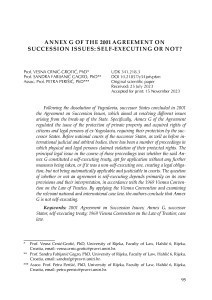Annex G of the 2001 Agreement on Succession Issues: Self-executing or Not? / Vesna Crnić-Grotić, Sandra Fabijanić Gagro, Petra Perišić