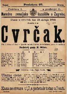 Cvrčak : Slika iz života u 5 čina / Njemački napisala Charlotta Birch- Pfeiferova