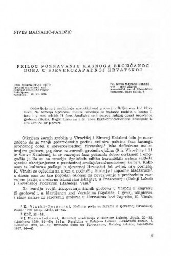 Prilog poznavanju kasnoga brončanog doba u sjeverozapadnoj Hrvatskoj / Nives Majnarić-Pandžić