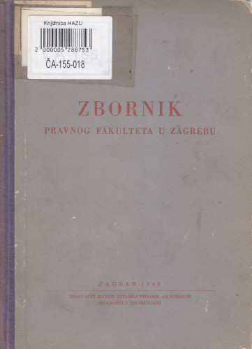 Zbornik Pravnog fakulteta u Zagrebu ; uredio Ferdo Čulinović