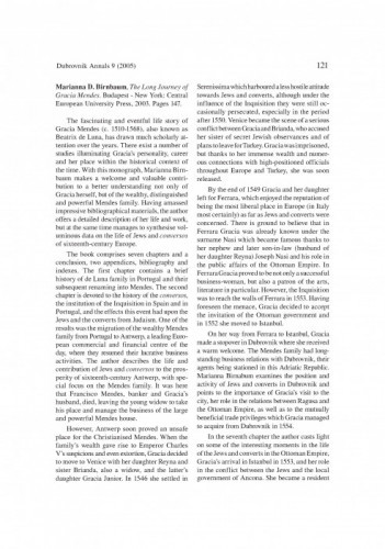 Birnbaum, Marijana, D.: The long journey of Gracia Mendes, Budapest, New York : Central European University Press, 2003. / Bariša Krekić