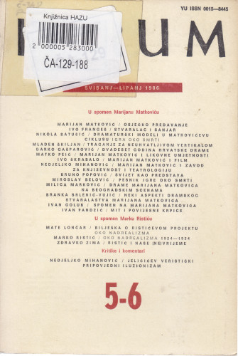 God. 25(1986), knj. 51, br. 5-6 (svibanj-lipanj) / glavni i odgovorni urednik Marin Franičević