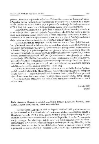 Emin Armano: Orgulje hrvatskih graditelja, tragom Ladislava Šabana, Jakša Zlatar, Zagreb 2006. : [prikaz] / Edo Škulj ; sa slovenskog prevela Nada Bezić