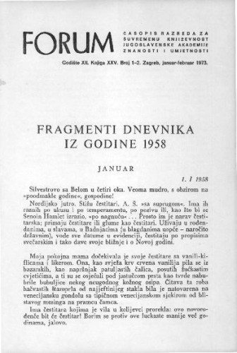 Fragmenti dnevnika iz godine 1958 / M. Krleža