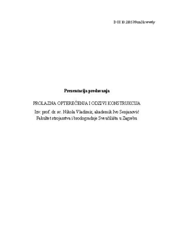 Prolazna opterećenja i odzivi konstrukcija / Nikola Vladimir, Ivo Senjanović