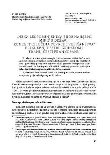 „Neka leš pobunjenika bude najljepši miris u državi“. Koncept „zločina povrede veličanstva“ pri suđenju Petru Zrinskom i Franu Krsti Frankopanu / Nella Lonza