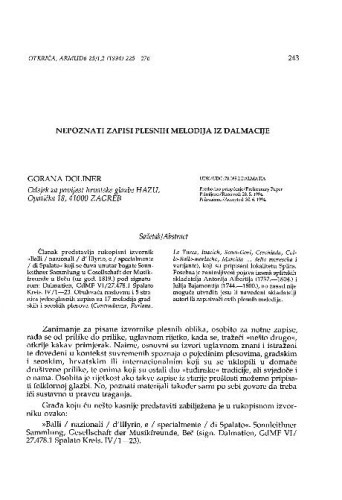 Nepoznati zapisi plesnih melodija iz Dalmacije / Gorana Doliner