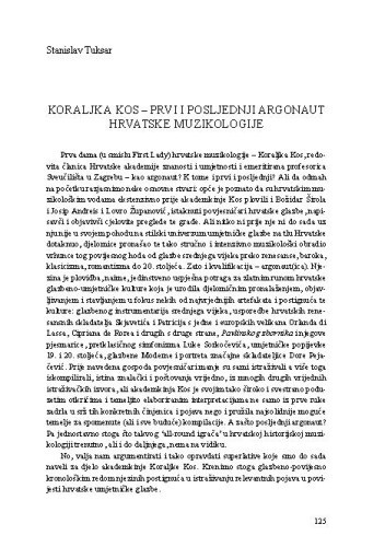 Koraljka Kos – prvi i posljednji argonaut hrvatske muzikologije / Stanislav Tuksar