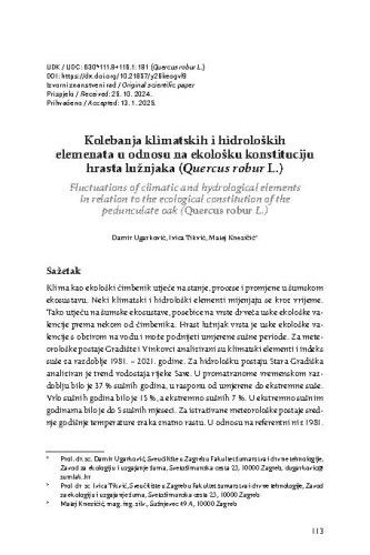 Kolebanja klimatskih i hidroloških elemenata u odnosu na ekološku konstituciju hrasta lužnjaka (Quercus robur L.)
/ Damir Ugarković, Ivica Tikvić, Matej Knezičić