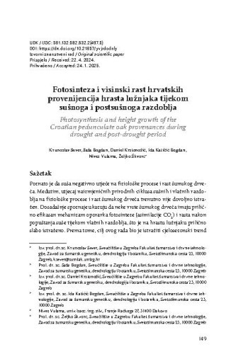 Fotosinteza i visinski rast hrvatskih provenijencija hrasta lužnjaka tijekom sušnog i postsušnoga razdoblja
/ Krunoslav Sever, Saša Bogdan, Daniel Krstonošić, Ida Katičić Bogdan, Nives Vulama, Željko Škvorc