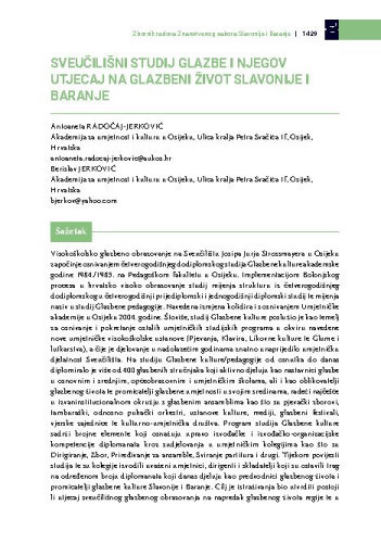 Sveučilišni studij glazbe i njegov utjecaj na glazbeni život Slavonije i Baranje / Antoaneta Radočaj-Jerković, Berislav Jerković