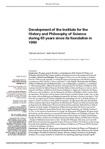 Development of the Institute for the History and Philosophy of Science during 65 years since its foundation in 1960 / 
Vjekoslav Jerolimov, Stella Fatović-Ferenčić