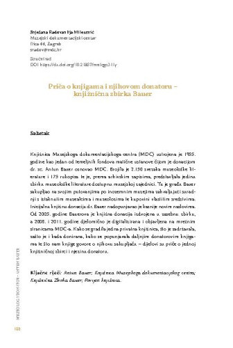 Priča o knjigama i njihovom donatoru – knjižnična zbirka Bauer / Snježana Radovanlija Mileusnić