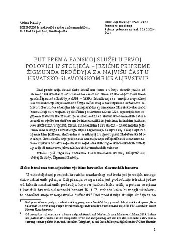 Put prema banskoj službi u prvoj polovici 17. stoljeća - jezične pripreme Žigmunda Erdődyja za najvišu čast u Hrvatsko-Slavonskome Kraljevstvu / Géza Pálffy