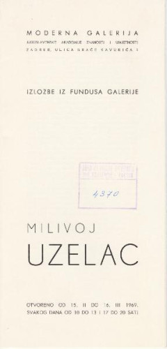 Milivoj Uzelac : Izložbe iz fundusa galerije