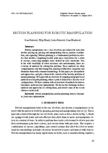 Motion Planning for Robotic Manipulation / Ivan Petrović, Filip Marić, Luka Petrović, Ivan Marković