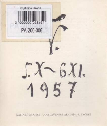 [Fedor] Vaić : [katalog izložbe], Kabinet grafike, Zagreb, 5.10.-6.11.1957. ; [katalog sastavila Renata Gotthardi ; odgovorni urednik Krsto Hegedušić]
