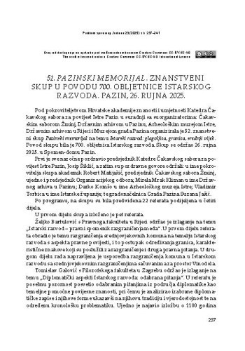 52. Pazinski memorijal. Znanstveni skup u povodu 700. obljetnice Istarskog razvoda. Pazin, 26. rujna 2025. : [prikaz] / Elvis Orbanić