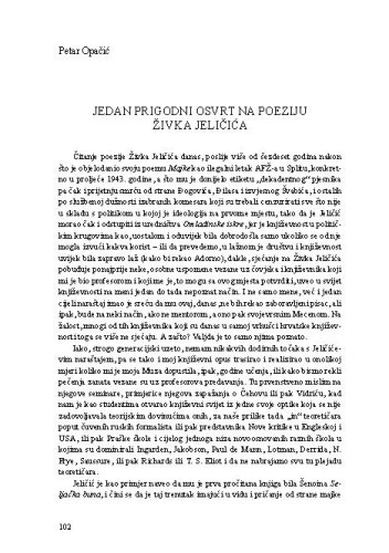 Jedan prigodni osvrt na poeziju Živka Jeličića / Petar Opačić
