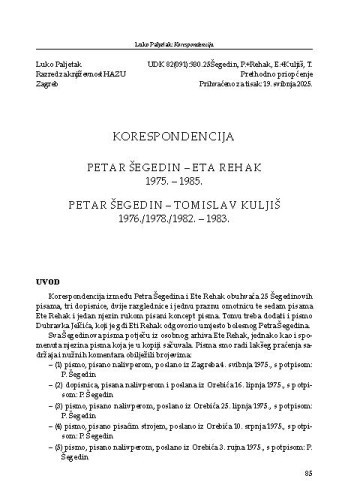 Korespondencija / Luko Paljetak