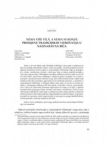 Nema više vila. A nema ni konja: Promjene tradicijskih vjerovanja u nadnaravna bića / Luka Šešo