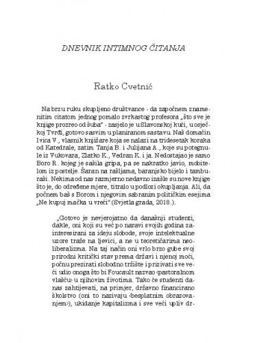 Dnevnik intimnog čitanja / Ratko Cvetnić