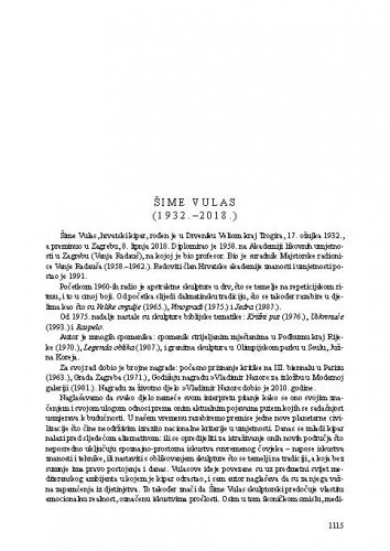 Šime Vulas (1932.-2018.) : [nekrolog] / Vera Horvat Pintarić