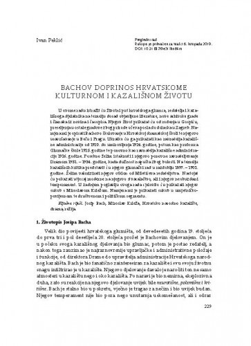 Bachov doprinos hrvatskome kulturnom i kazališnom životu / Ivan Peklić
