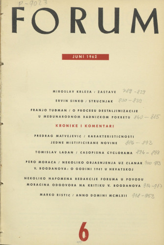 God. 1(1962), knj. 1, br. 6 / [glavni i odgovorni urednik Marijan Matković]