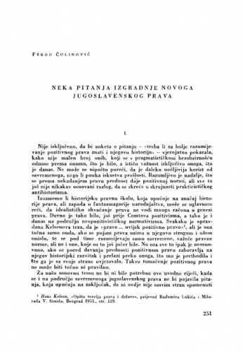 Neka pitanja izgradnje novoga jugoslavenskog prava / F. Čulinović