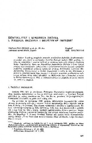 Kontinuitet i sukcesija država u pogledu državne i društvene imovine / Vladimir-Đuro Degan