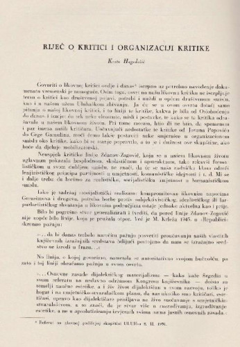 Riječ o kritici i organizaciji kritike