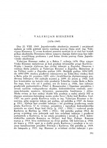Valerijan Rieszner : (1876-1949) : [nekrolog] / J. Lončar