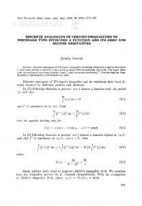 Discrete analogues of certain inequalities of Wirtinger type involving a function and its first and second derivatives / Jarmila Novotná