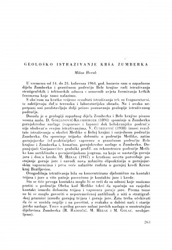 Geološko istraživanje krša Žumberka / M. Herak