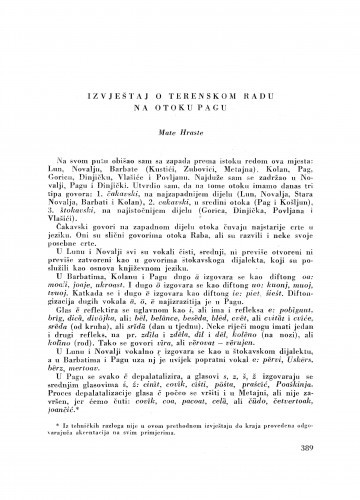 Izvještaj o terenskom radu na otoku Pagu / M. Hraste
