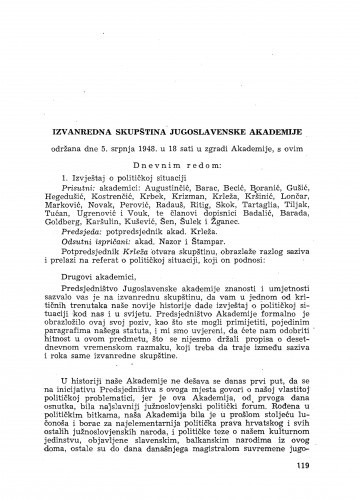 Izvanredna skupština Jugoslavenske akademije : održana dne 5. srpnja 1948.