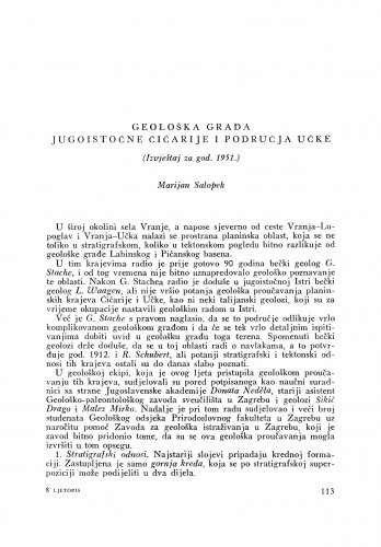 Geološka građa jugoistočne Ćićarije i područja Učke : (izvještaj za god. 1951.) / M. Salopek