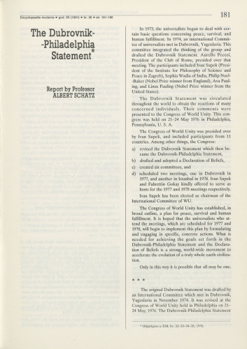The Dubrovnik-Philadelphia statement / Albert Schatz