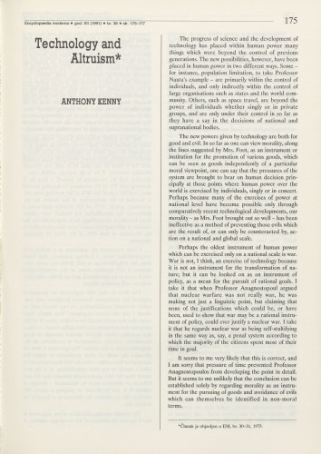 Technology and altruism / Anthony Kenny