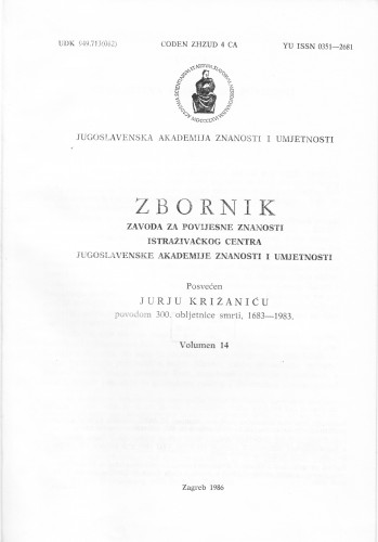 Vol. 14(1986) : posvećen Jurju Križaniću povodom 300. obljetnice smrti, 1683-1983 / urednik Ljubo Boban