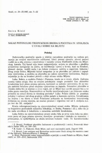 Nalaz potonulog trgovačkog broda s početka IV. stoljeća u uvali Sobri na Mljetu / Anica Kisić