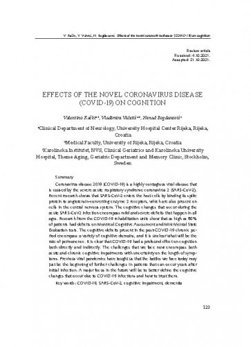 Effects of the novel coronavirus disease (COVID-19) on cognition / Valentino Rački, Vladimira Vuletić, Nenad Bogdanović