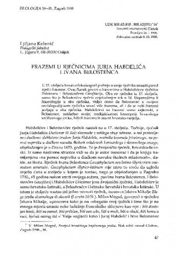 Frazemi u rječnicima Jurja Habdelića i Ivana Belostenca / Ljiljana Kolenić