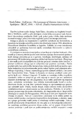 Šabec, Nada: Half pa pu : the language of Slovene Americans, Ljubljana, 1995. / Damir Kalogjera